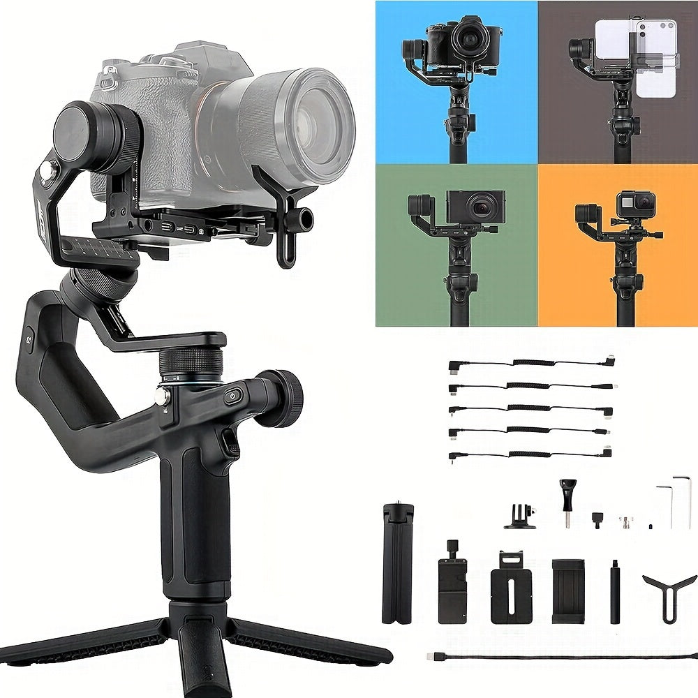 FeiyuTech Scorp Mini 3-Axis All In One Gimbal Stabilizer for Mirrorless Camera with Short Lens, Compact Cameras, Action Camera Gopro, 54-88mm Width iPhone 15 Pro, 1.3" Touch Screen, 2.6lbs Payload