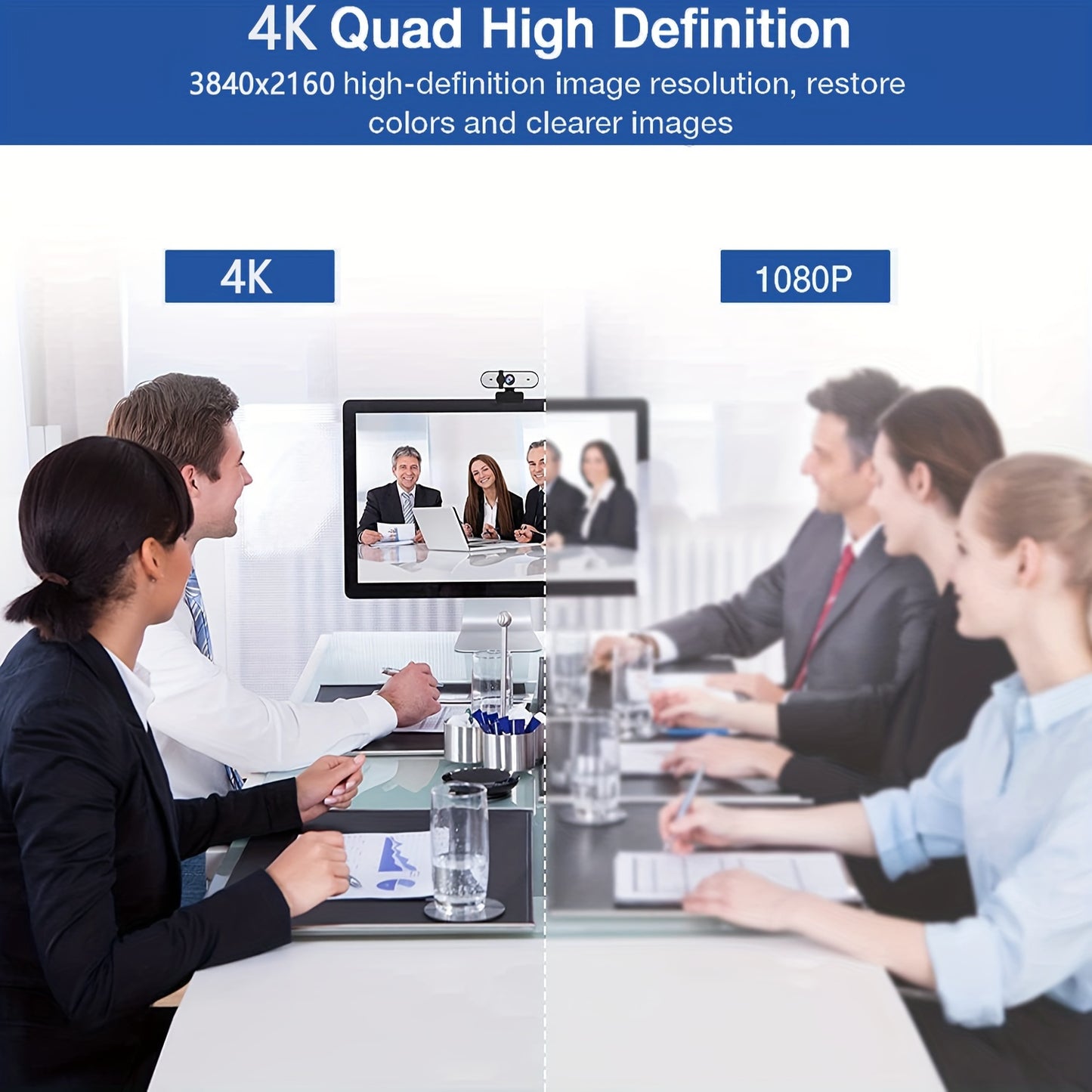 Plug & Play 4K Webcam with Auto-Zoom, Remote Control, Privacy Cover, and Built-in Mic for PC/Laptop - Ideal for Video Calls & Conferencing