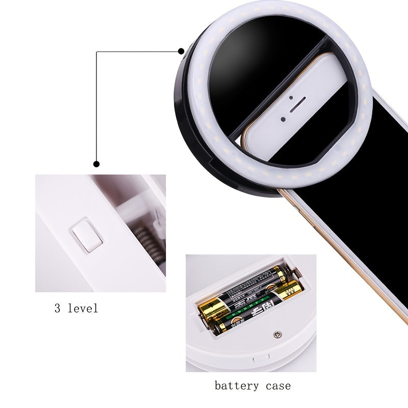 AAA Battery Mobile Phone Accessories Portable LED Ring Mini Fill Light Selfie Flash Ring Light For Phone Live Streaming Video Make Face Beauty
