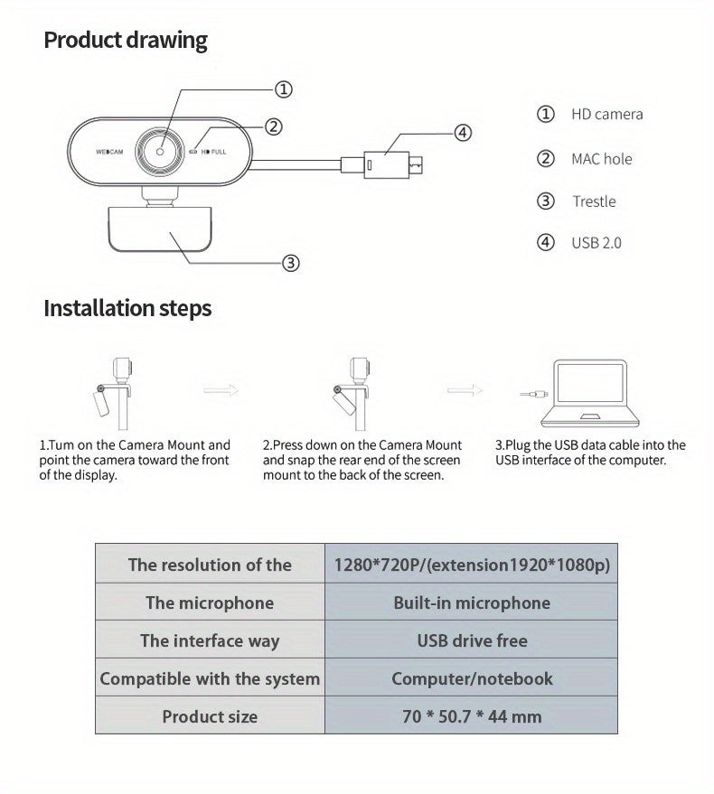 Full HD 1080P network computer with microphone, video camera, voice call camera, conference camera, student classroom camera, video network camera, work camera