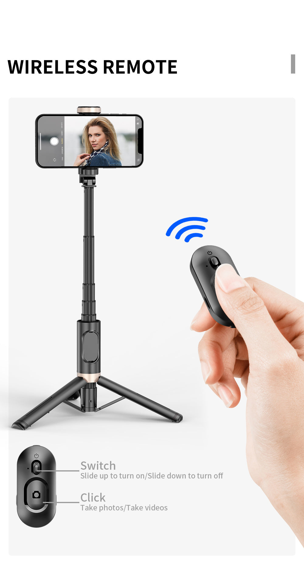 Portable Aluminum Alloy Phone Selfie Stick, Extendable Mobile Phone Tripod, Integrated Wireless Remote Hands Free Shooting For Apple IPhone And Android Smartphones 4''-7"