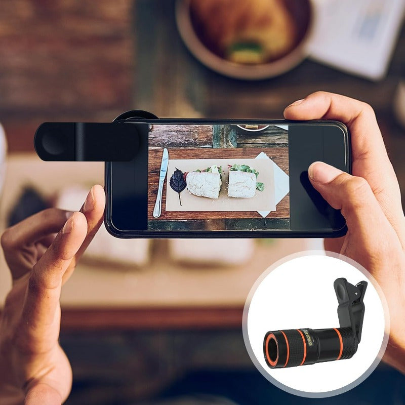 Clip-On 8x Zoom Telephoto Lens for All Smartphone Cameras - High-Definition Glass Monocular Accessory