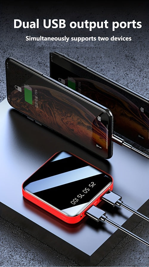 Hinne 10000mAh large capacity mobile power 5V2.1A Portable USB charger Charging bank suitable for Android/Apple devices (2xUSB output), with LED lighting, LED digital power display, safe and stable polymer lithium battery
