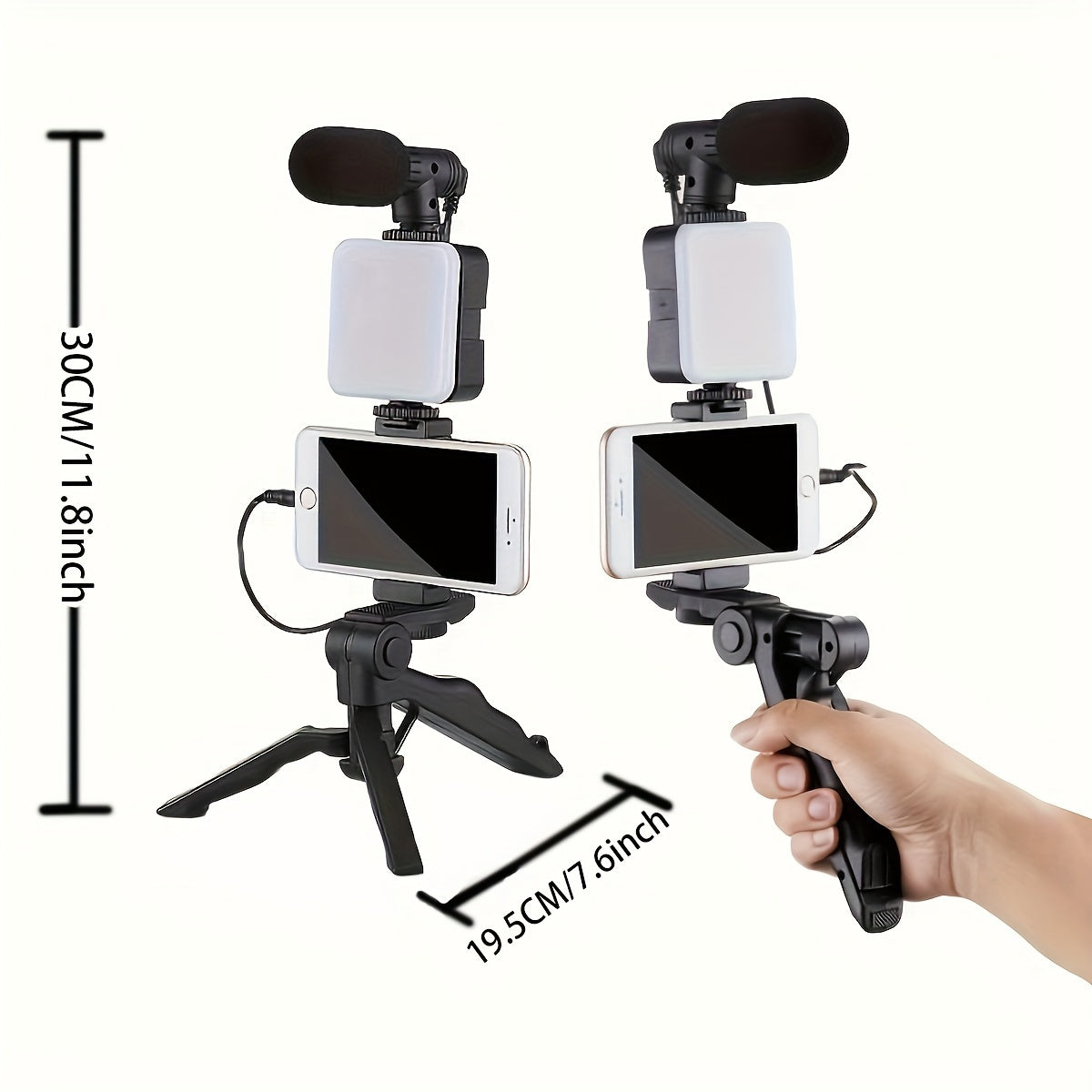 Professional Live Streaming Kit - Handheld Gimbal & Stabilizer with LED Light, Tripod, Microphone, and External Camera Connectors