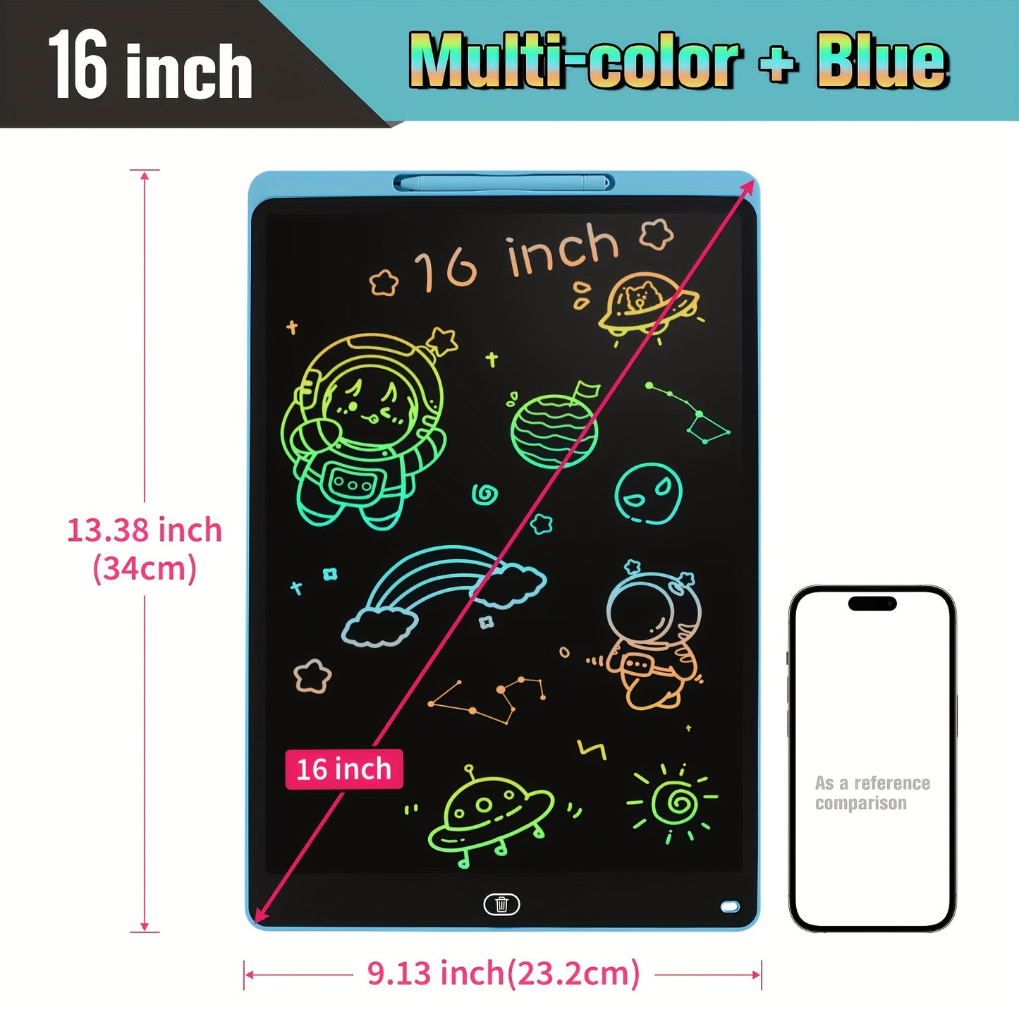 Youngsters' Erasable Drawing Board with Eye Protection - Reusable, No-Glare Color Doodle