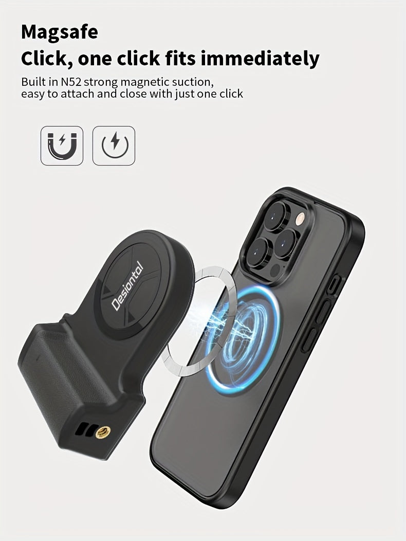 Desiontal Mini Smartphone Handheld Gimbal with Quick Magnetic Mount - Portable Outdoor Photography Selfie Stick Assistant with Detachable Shutter, Remote Shooting Capability, 1/4'' Screw Hole for Tripod Compatibility, Battery-Powered with Button Battery,
