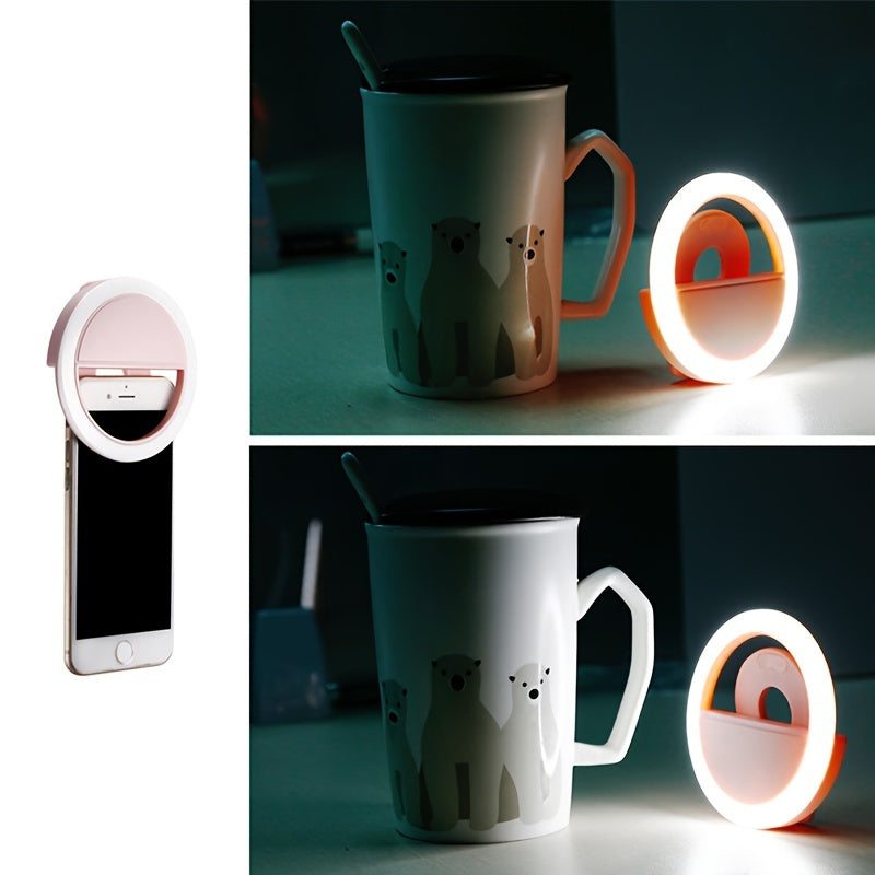 CLEANTRUST Rechargeable LED Ring Light for Selfies and Live Streaming, Portable Circular Flashlight, Dual Power Mode: Battery/USB, Warm White Light, with 40mAh Polymer Lithium Battery, for Smartphones, Cameras, and Makeup