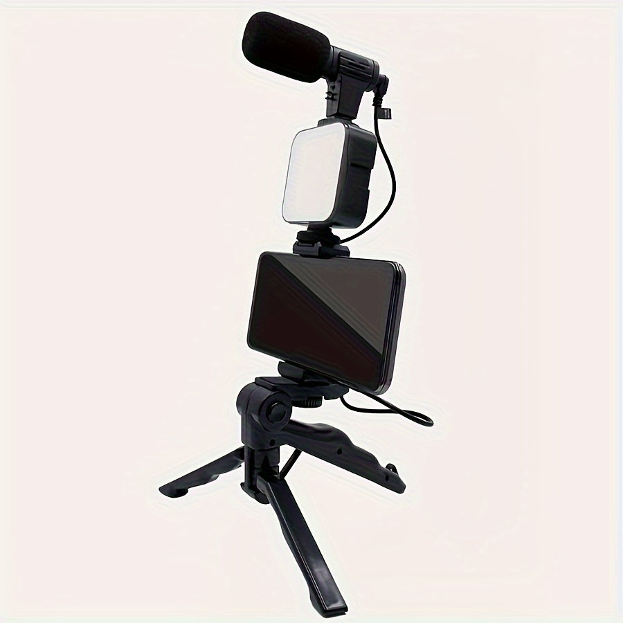 Professional Live Streaming Kit - Handheld Gimbal & Stabilizer with LED Light, Tripod, Microphone, and External Camera Connectors