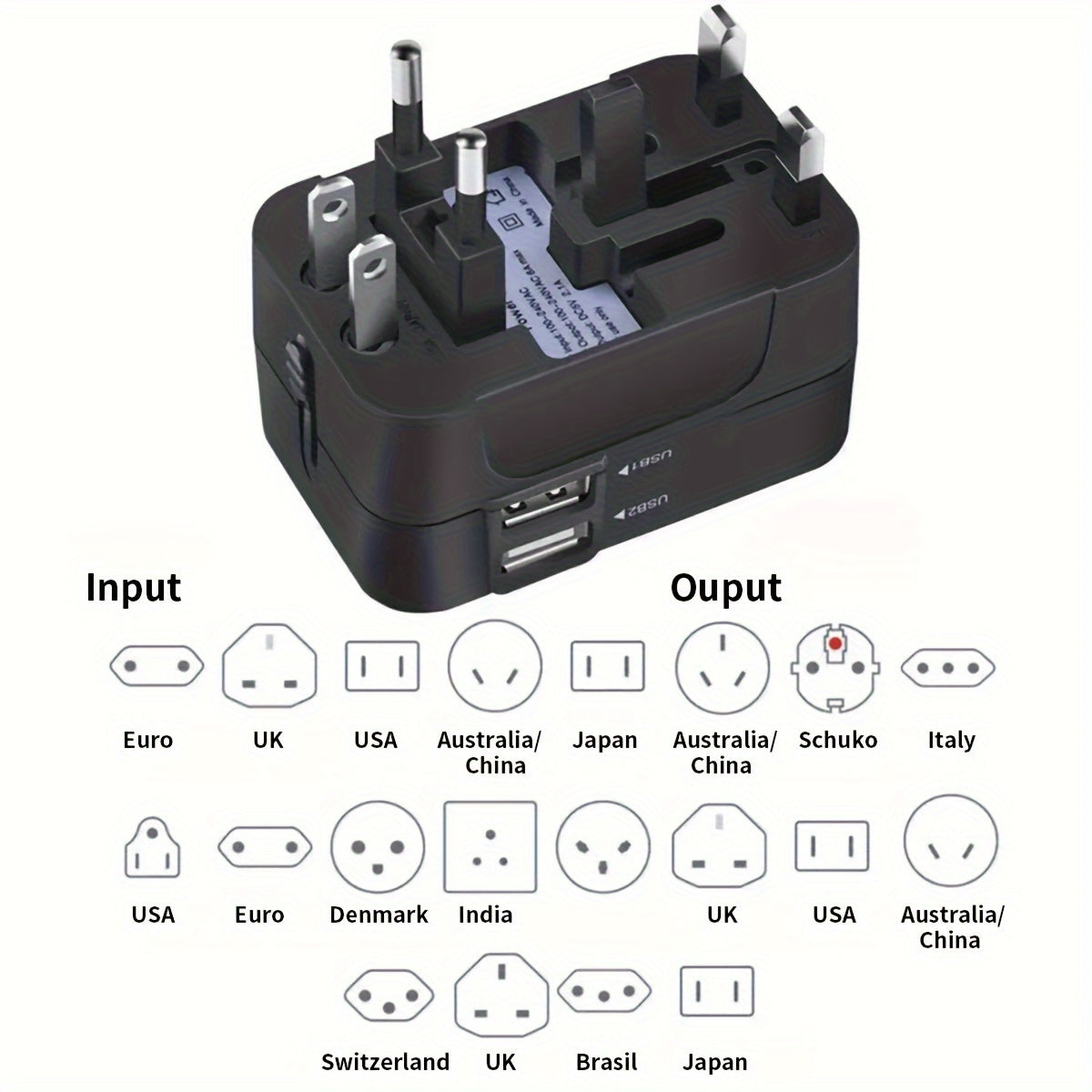 Universal Travel Plug Adapter 2 USB Ports, Dual USB