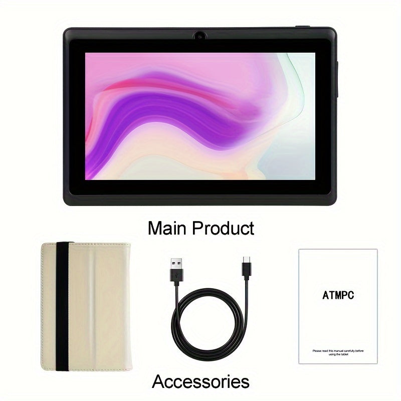 ATMPC 7-Inch for Android Tablet - Quad Core, HD IPS Display, Dual Cameras, WiFi, 2GB for RAM, 32GB Storage with Case - 2023 Model