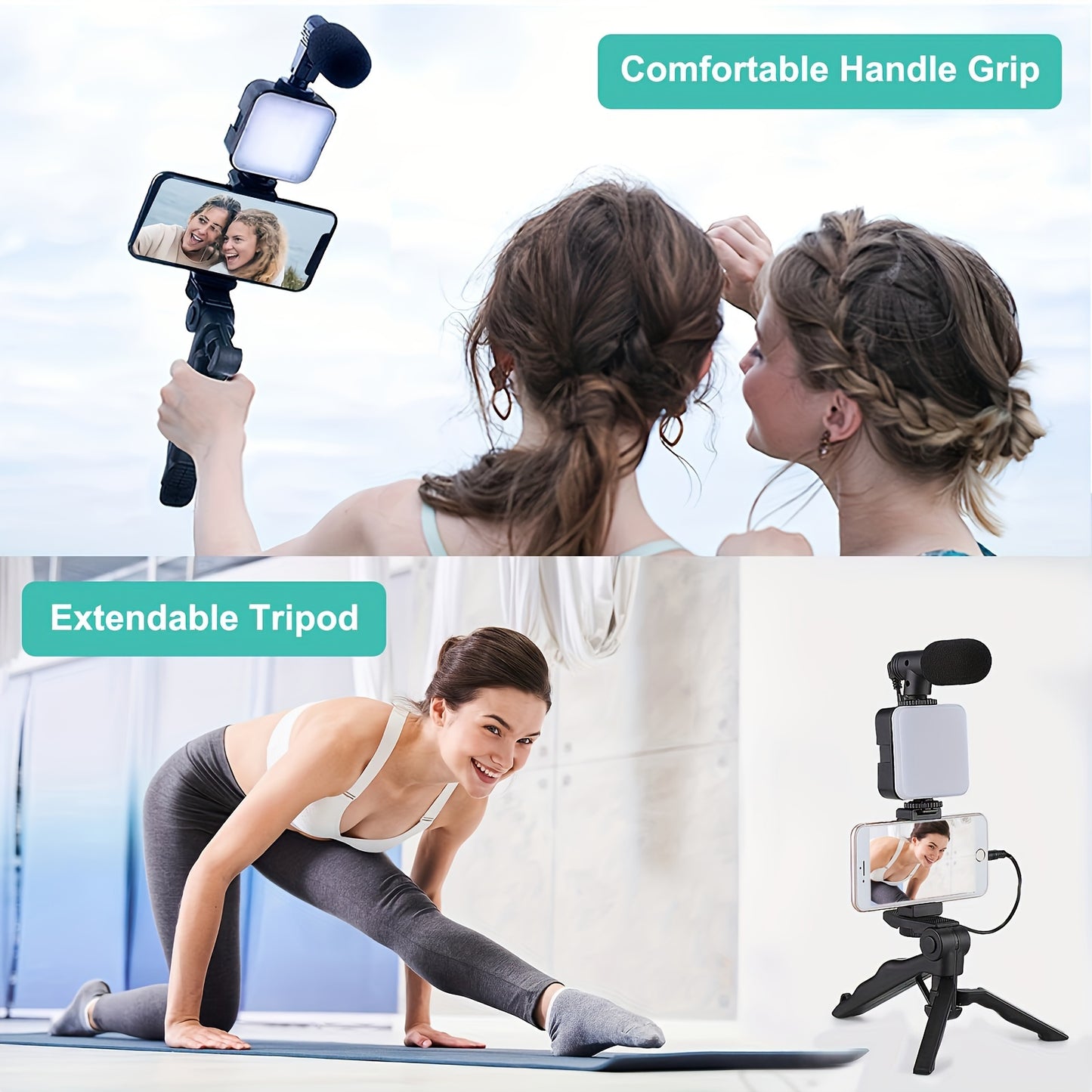 Professional Live Streaming Kit - Handheld Gimbal & Stabilizer with LED Light, Tripod, Microphone, and External Camera Connectors