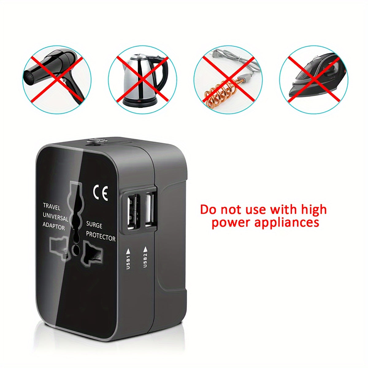 Universal Travel Plug Adapter 2 USB Ports, Dual USB