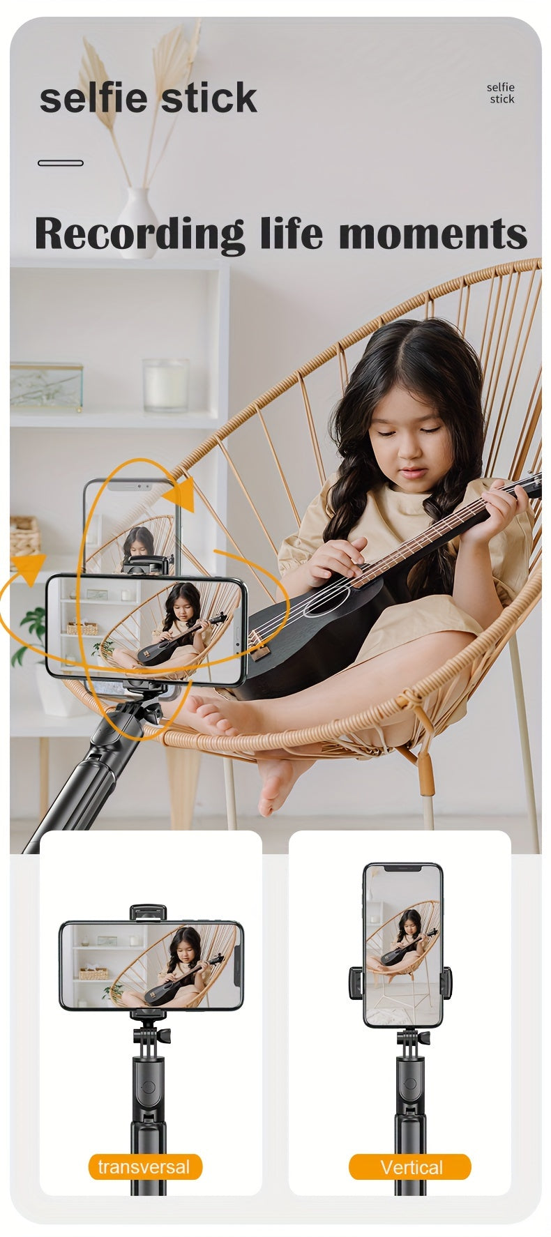 Extendable Cell Phone Selfie Stick, Smartphone Tripod Stand With Wireless Remote, 360° Rotation For IPhone/Samsung/Android Smartphones