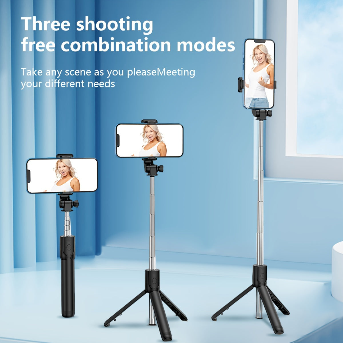 Mobile selfie stick, portable mini universal mobile phone holder, handheld anti shake stable, dedicated vlog tool for live streaming shooting, 360 degree rotating wireless photography tripod