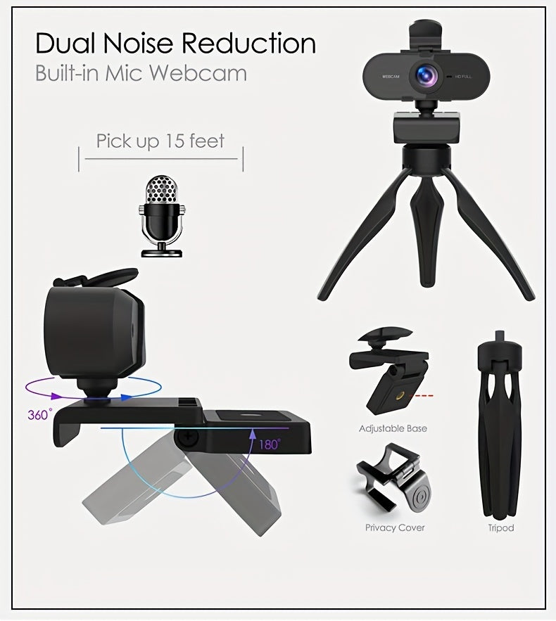 HD Full Web Camera with Microphone, USB Powered, Auto Exposure, Fixed Focus, Prime Lens
