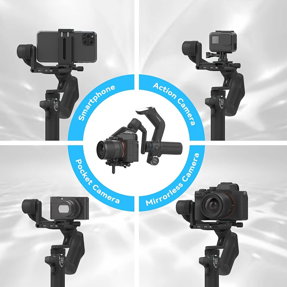 FeiyuTech Scorp Mini 3-Axis All In One Gimbal Stabilizer for Mirrorless Camera with Short Lens, Compact Cameras, Action Camera Gopro, 54-88mm Width iPhone 15 Pro, 1.3" Touch Screen, 2.6lbs Payload