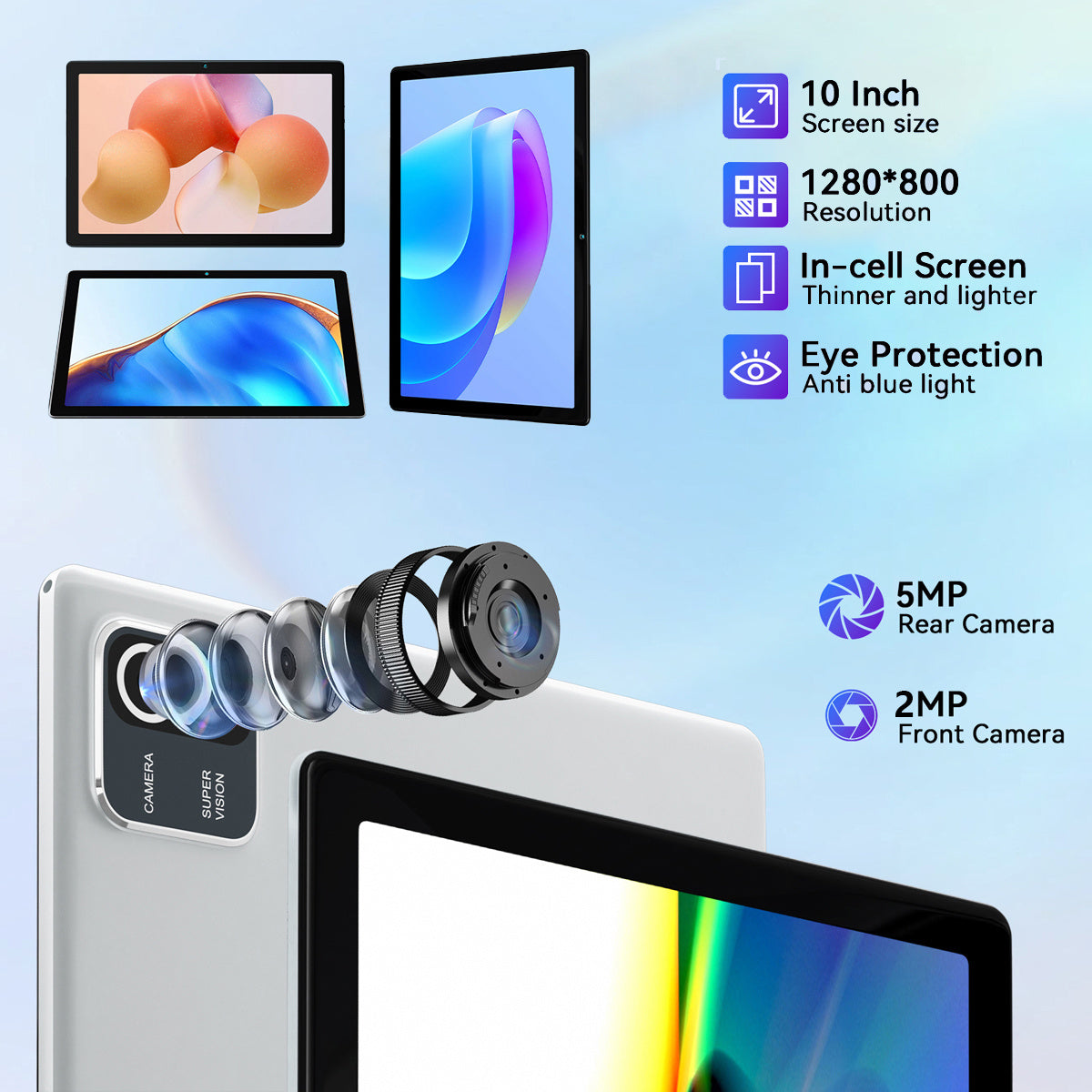 AEEZO 10.1-inch Silvery Tablet, Android 13 System, 64GB ROM, 6GB RAM, Quad-core CPU, 5000mAh Battery, Wireless Keyboard And Mouse, Stylus Pen, Sold Separately