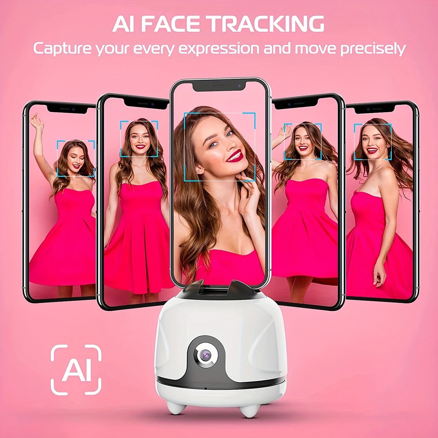 360° Auto-Rotating Face Tracking Tripod, USB Rechargeable Smart Phone Gimbal