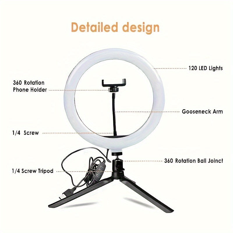 10" LED Ring Light With Tripod And Phone Holder