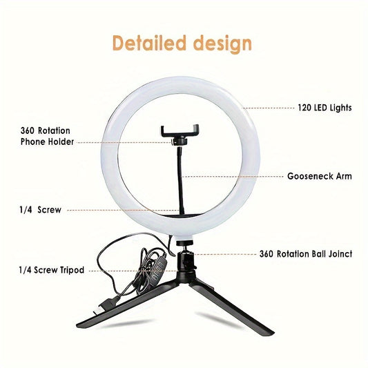10" LED Ring Light With Tripod And Phone Holder