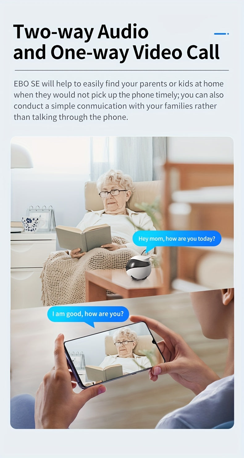 Enabot SE Home Security Camera, EBO Movable Indoor Smart Robot, 2-Way Audio, Night Vision, Auto Self-Charging, 1080P HD Video, APP WiFi Remote Control, Local SD Card Data Storage, Fix-Point Patrol And Auto Cruise For Pets, Babies And Elderly Companionshi