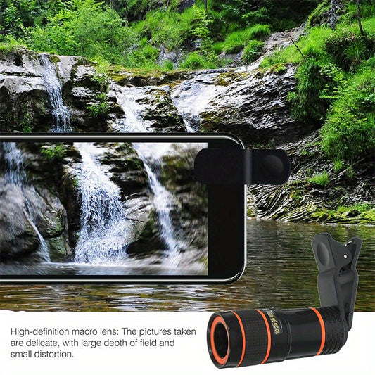 Clip-On 8x Zoom Telephoto Lens for All Smartphone Cameras - High-Definition Glass Monocular Accessory
