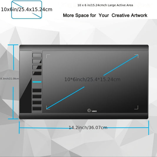 Graphics Drawing Tablets, UGEE M708 10 X 6 Inch Large Active Area Drawing Tablet With 8 Hot Keys 8192 Levels Pen Graphic Tablets For Computer Digital Art Creation Sketch For Windows Mac Os And Linux