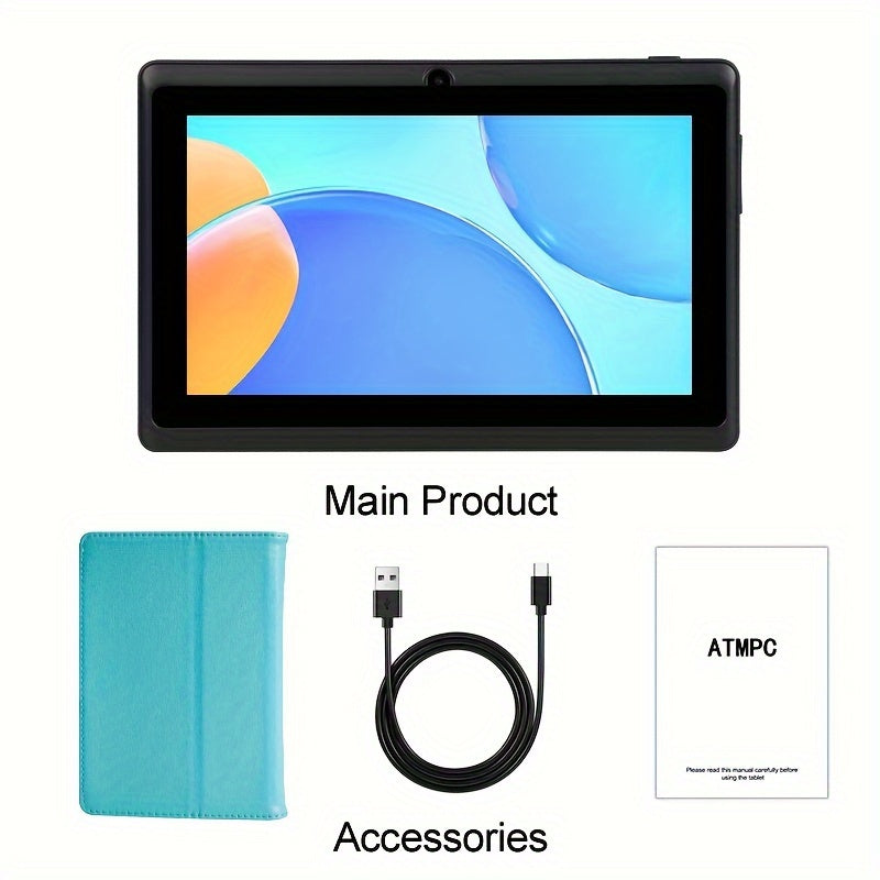 ATMPC 7-Inch for Android Tablet with Case - Quad Core, HD IPS Display, Dual Cameras, WiFi, USB-C Charging, 2GB for RAM, 32GB Storage
