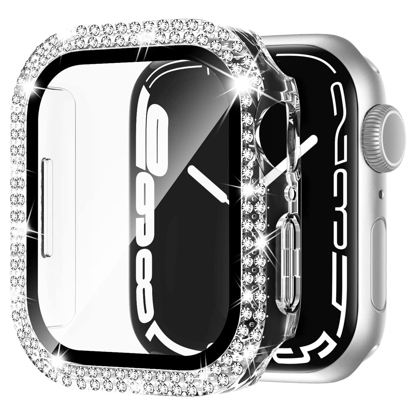 Megkhla Apple Watch Screen Protector, Bling Case For Apple Watch 40mm 44mm 41mm 45mm SE Series 8 7 6 5 4 With Hard PC Tempered Glass Rhinestone Protection Full Face Case Accessories For IWatch Girls & Women