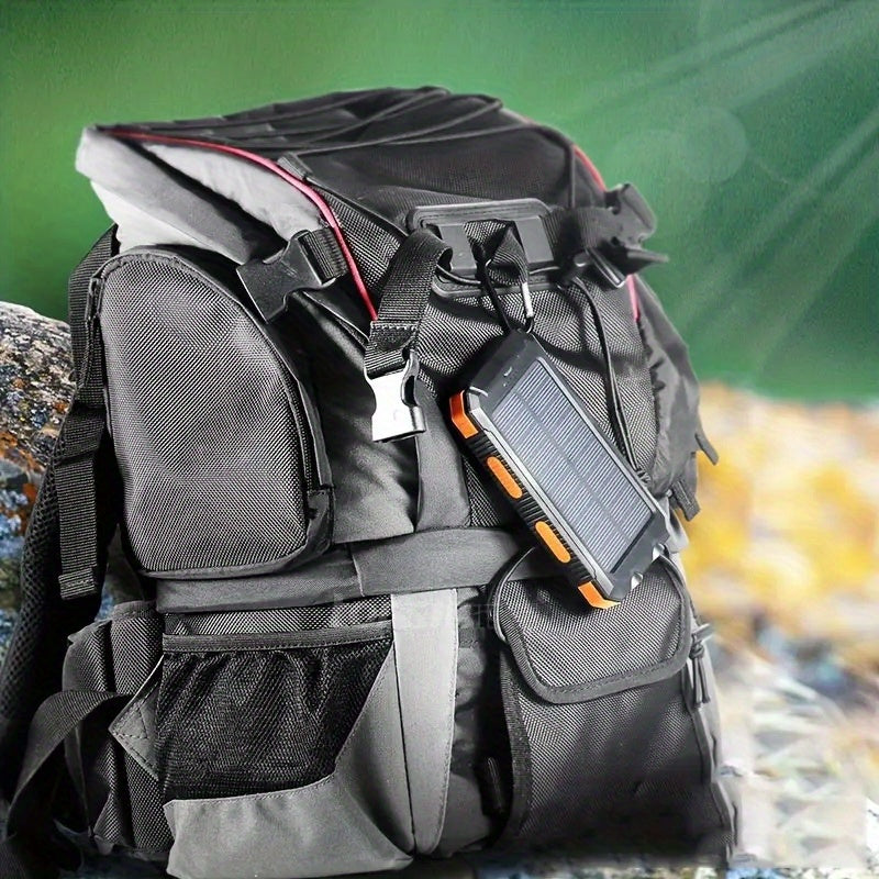 Solar Power Bank: Portable Charger with Dual LED Flashlights, USB Input/Output & Waterproof Solar Panel