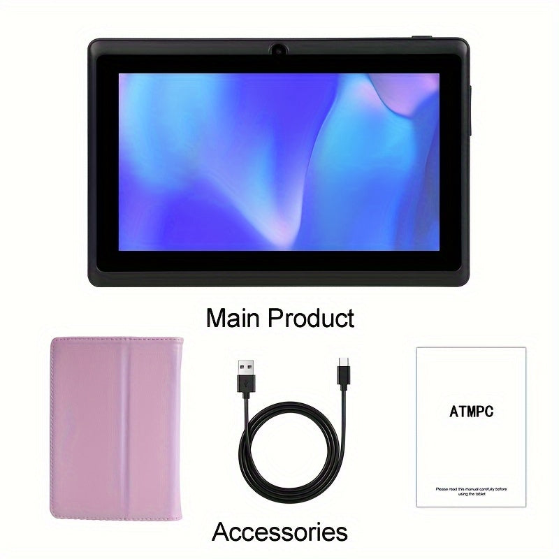 ATMPC 7-Inch for Android Tablet with Case - Quad Core, HD IPS Display, Dual Cameras, WiFi, USB-C Charging, 2GB for RAM, 32GB Storage