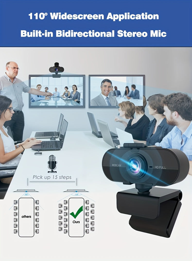 [Popular Choice] 2024 Full HD 1080P Webcam with Microphone, USB Conference and Gaming Camera with Privacy Cover and Stand