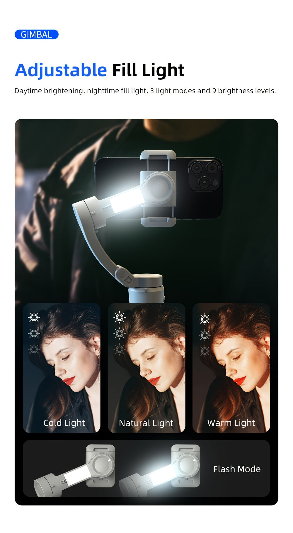 Smartphone Gimbal Stabilizer, Intelligent Gimbal, 3-Axis Smartphone Gimbal, Target Tracking, Portable and Foldable, Automatic Tracking Smartphone Stabilizer, Smartphone Gimbal with ActiveTrack, Stabilizer for Video Recording, Vlogging Stabilizer