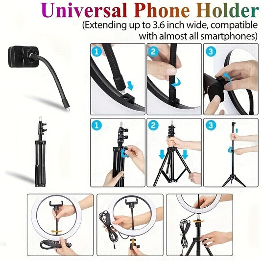 10" LED Ring Selfie Light with Mobile Phone Tripod Set