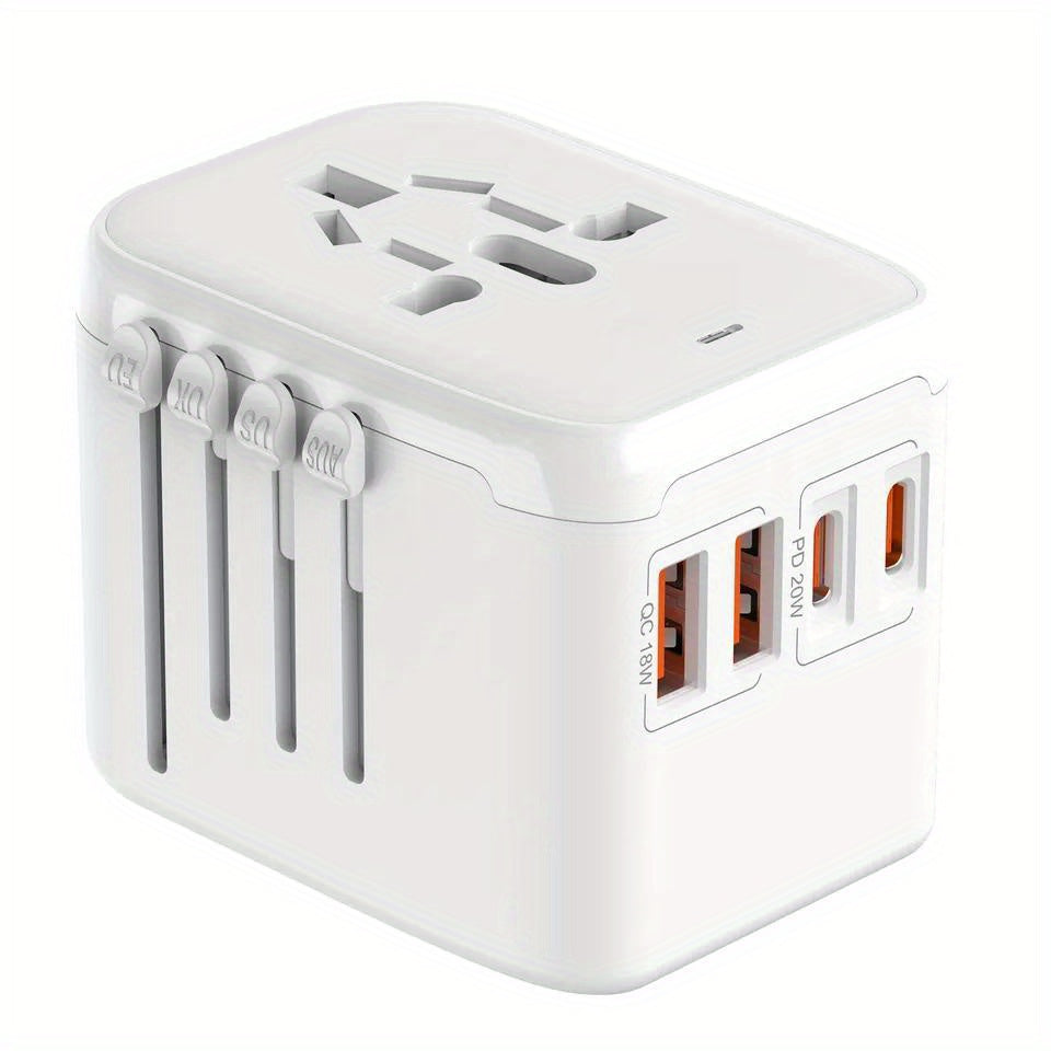 [Popular Choice] 1pc HKLAMIN Compact Travel Adapter with 5-in-1 International Power Plug - Features 3.5A, Dual USB-A Ports & Type-C, PD 20W, QC 18W Fast Charging, AC Outlet - Black, for US, UK, Australia, Asia (Type C/G/A/I), Travel Charging Station|Mode