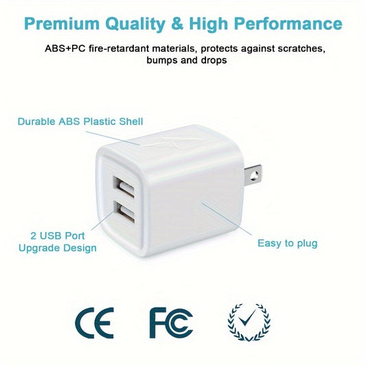 Dual Port USB Wall Charger Block Power Adapter 2.1A Quick Charger Cube With 6ft Type C Cable - For Samsung -  Suitable for Home & Office - Ideal Gift for Tech Lovers
