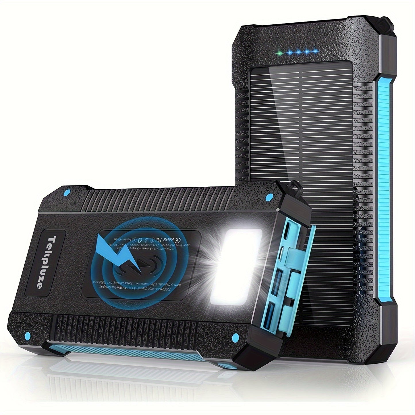 Solar Power Bank 30000 MAh, Wireless Portable Solar Power Bank Fast Charge Solar Phone Charger Power Bank With 3 Cables