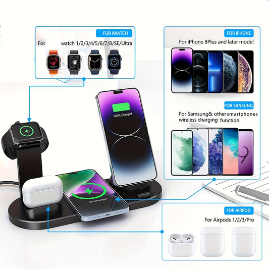 Wireless Phone Charger Fast Charging Station, Detachable Wireless Charger Stand So Support Wireless Charging Mobile Phones For IPhone15 14, 13, 12, 11/Pro/Max/Mini/Plus, X, XR, XS/Max, SE, 8/Plus, Airpods