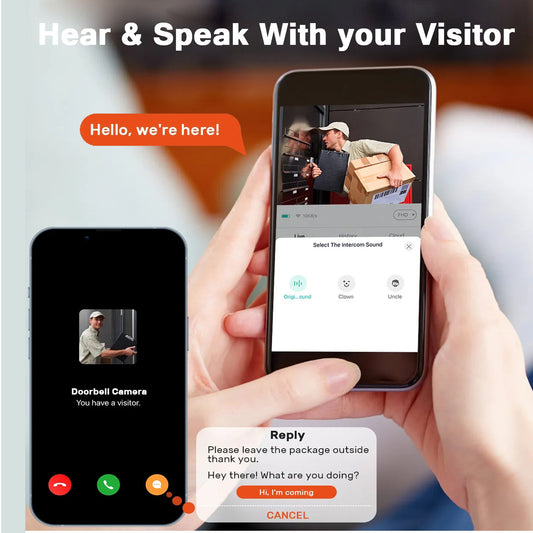 Smart Wireless Doorbell Visual-WiFi Doorbell Camera - Night Vision, Voice Changer, Photo&Video, 2 Way Audio, SD Card - For Home Security - Suitable for All - Perfect Gift for Homeowners