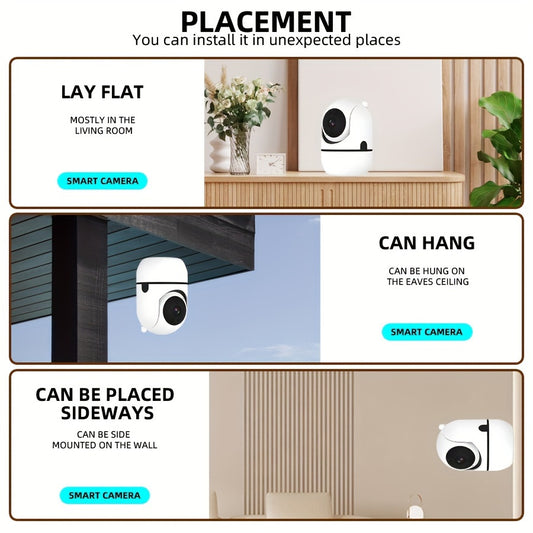 WJG 1080P HD Indoor/Outdoor Security Camera - Wireless WiFi, Smart IP Monitoring with Auto-Tracking, Color Night Vision, 360° Horizontal & 110° Vertical Rotation for Home Safety