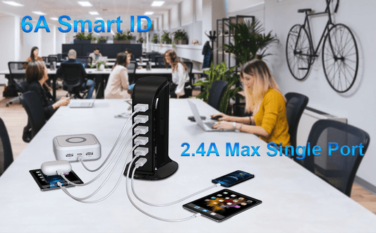 Charging Station For Multiple Devices 40W Upoy, Wall Charger Block 5 USB Ports Shared 6A, USB Charging Hub Smart IC, Charger Tower With Type-C 3A For IPhone IPad Tablets Smartphones, Home Office Use, Christmas, Festival, New Year's Gift