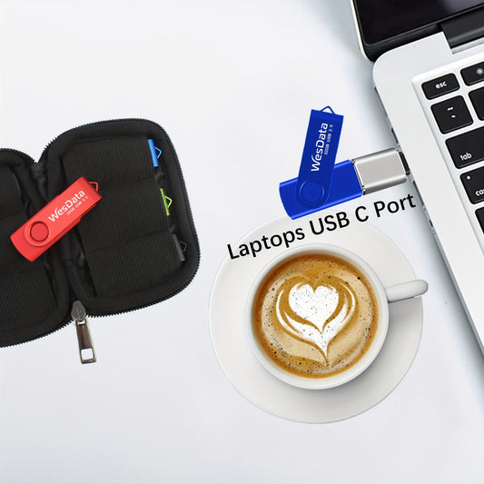 5 Packs 32GB 64GB USB Flash Drive With 2 Packs USB C Adapter In A Case Thumb Drives USB Memory Stick For OTG Android Phones, Laptops, MacBook, Tablets, PC Storage And Backup (5 Colors)