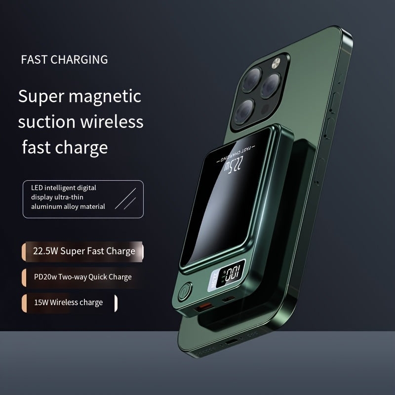 xhwtdz 10000mAh Portable Charger, 22.5W PD & QC Fast Charging, Magnetic Wireless Charging Bank, USB Type-C, LED Power Display, Rechargeable Lithium Polymer Battery for Android/iPhone Devices