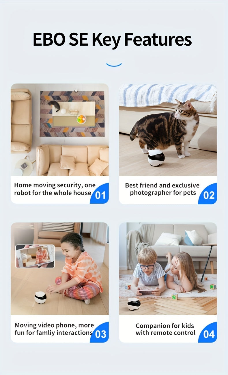 Enabot SE Home Security Camera, EBO Movable Indoor Smart Robot, 2-Way Audio, Night Vision, Auto Self-Charging, 1080P HD Video, APP WiFi Remote Control, Local SD Card Data Storage, Fix-Point Patrol And Auto Cruise For Pets, Babies And Elderly Companionshi