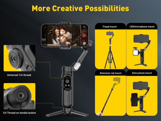 AOCHUAN Smart X Smartphone Gimbal Stabilizer For IPhone 15/14/13 Pro Max - Built-in LED Light, 3-Axis Foldable - For Video Recording & Vlogging - Perfect Gift for Content Creators & YouTubers