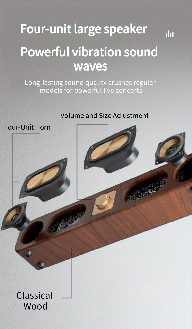 Portable Wireless Speaker with Enhanced Bass - Wireless, Dual Speakers, Rechargeable Battery, Ideal for Parties & Gifts, Wood Grain Design