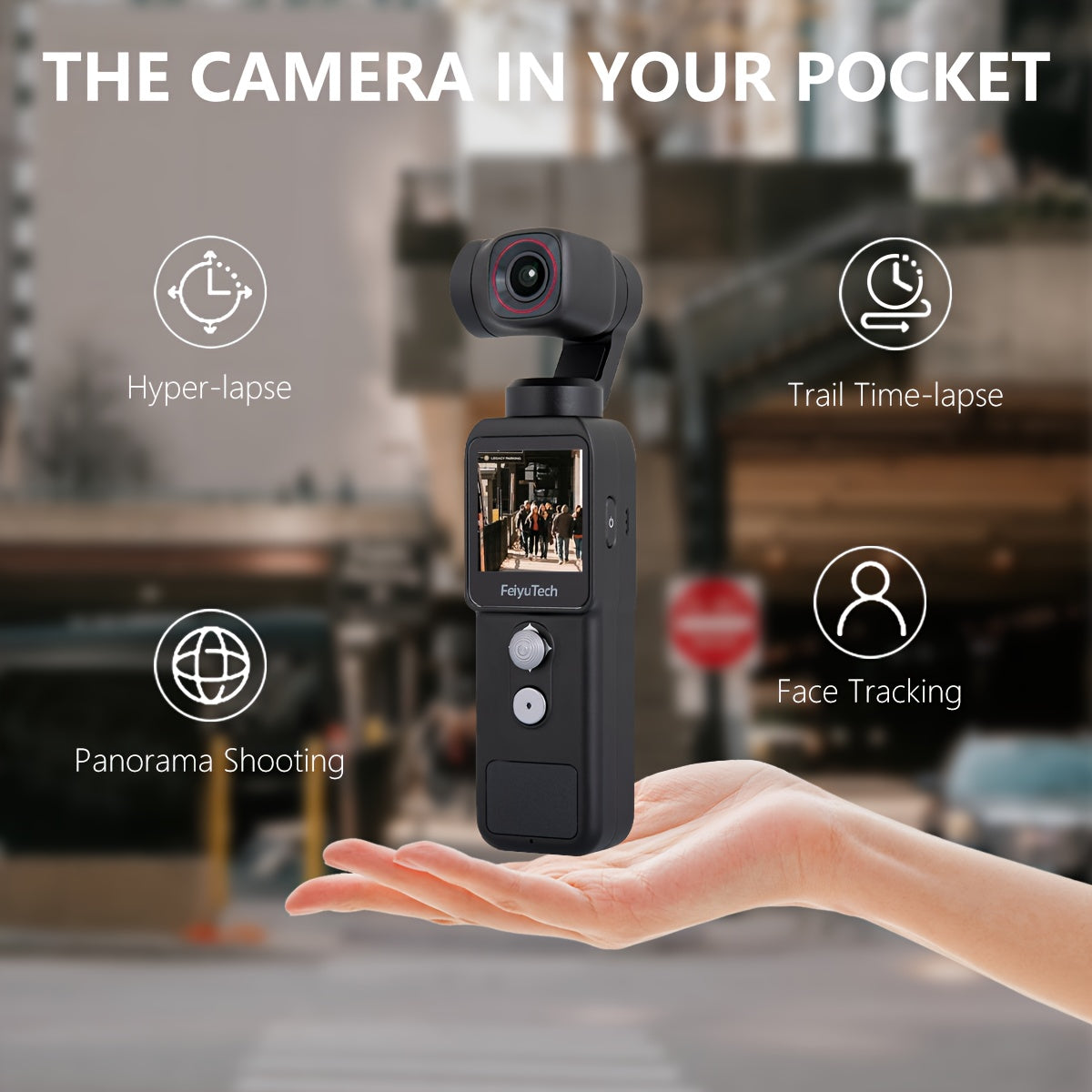 FeiyuTech Pocket 2 Action Camera Gimbal - 4K Handheld Stabilizer with 130° View, Magnetic Body, 4x Zoom, Beauty Effects, USB Rechargeable Battery