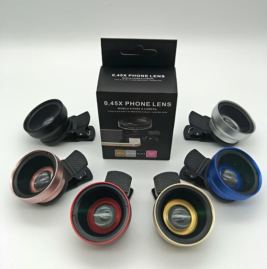Universal Clip-on High-definition Wide-angle Lens For Smartphones, With A 0.45x Ultra-wide-angle Lens And Macro Lens, Compatible With All Smartphones. Can Be Used As An External Camera For DSLR.