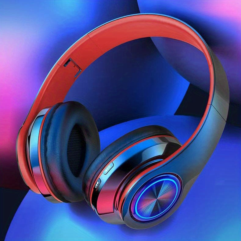 B39 Light Emitting Wireless Headphones - Colorful LED Lights, Comfort Over Ear, Foldable, Built-in Microphone, FM, SD Card Slot - Wired - For School, Tablet, PC, TV, Cellphones - Perfect Gift for Birthday, Easter, Boy/Girlfriends