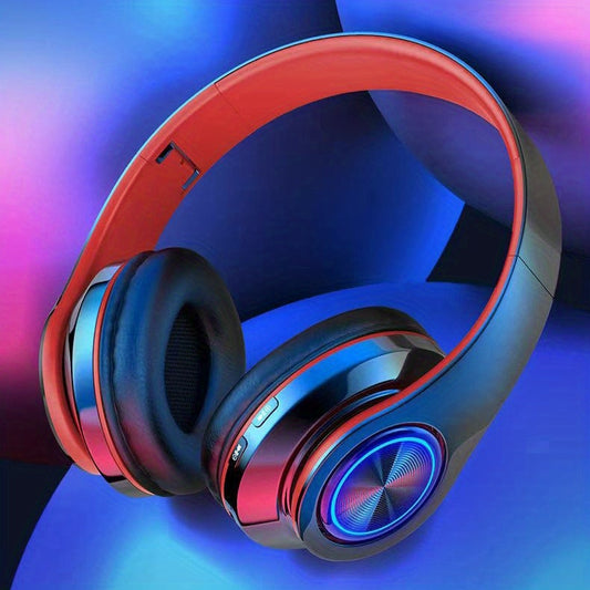 B39 Light Emitting Wireless Headphones - Colorful LED Lights, Comfort Over Ear, Foldable, Built-in Microphone, FM, SD Card Slot - Wired - For School, Tablet, PC, TV, Cellphones - Perfect Gift for Birthday, Easter, Boy/Girlfriends